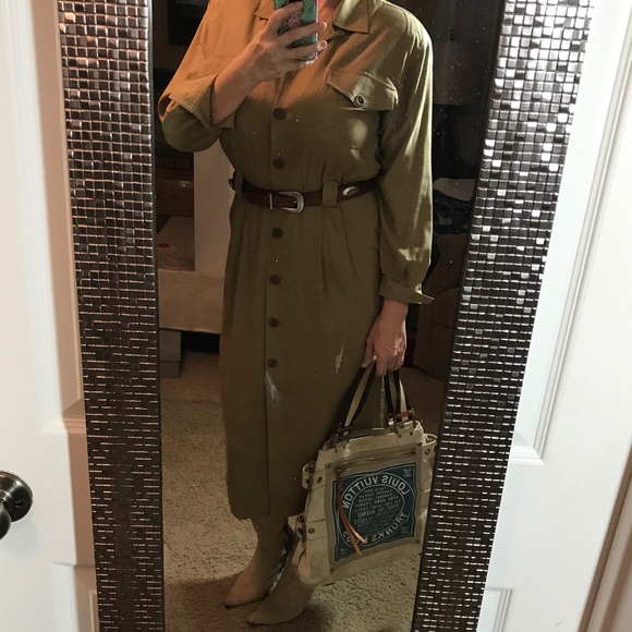 Vintage Silk David Brooks Shirt Dress Pockets 8 - Picture 2 of 8